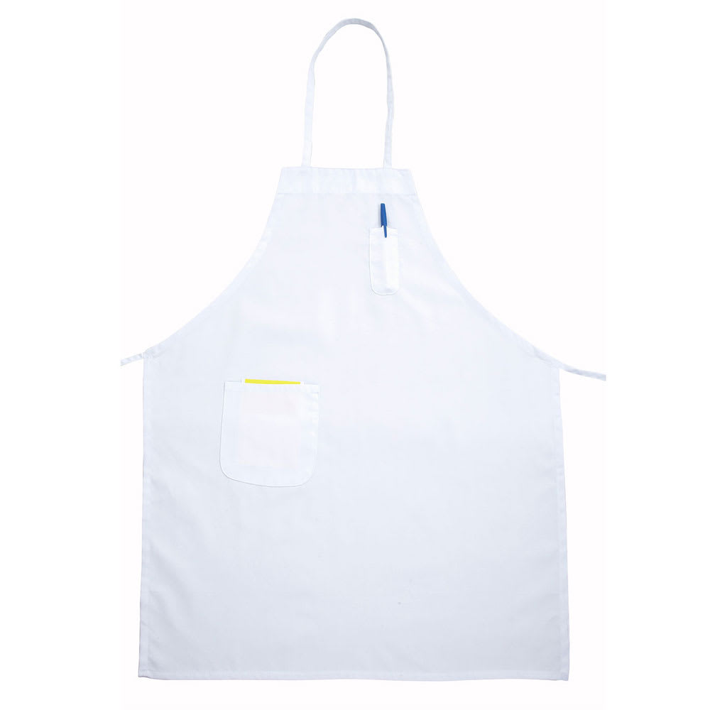 Winco BA-PWH Bib Apron w/ Pocket, 33" x 26", White
