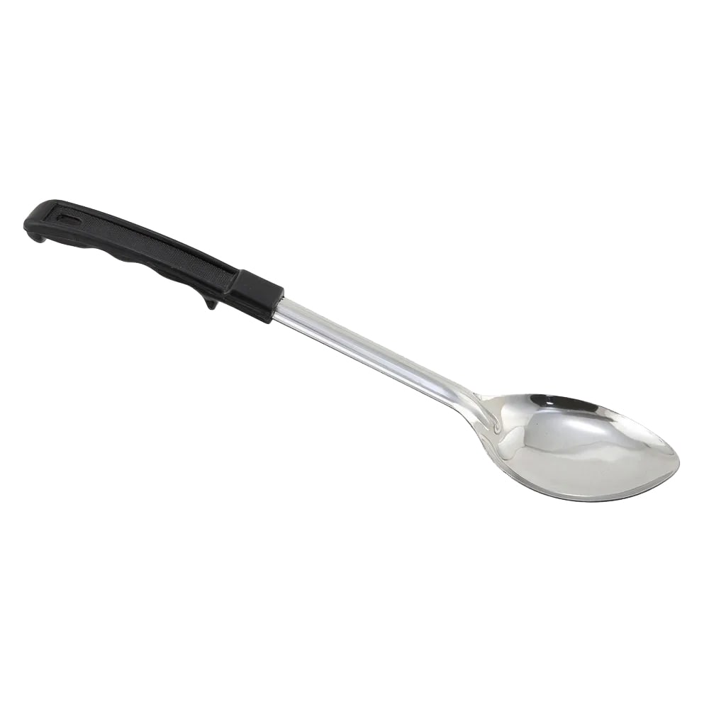 Winco BHOP-13 13" Solid Basting Spoon w/ Stop Hook & Black Plastic Handle, Stainless