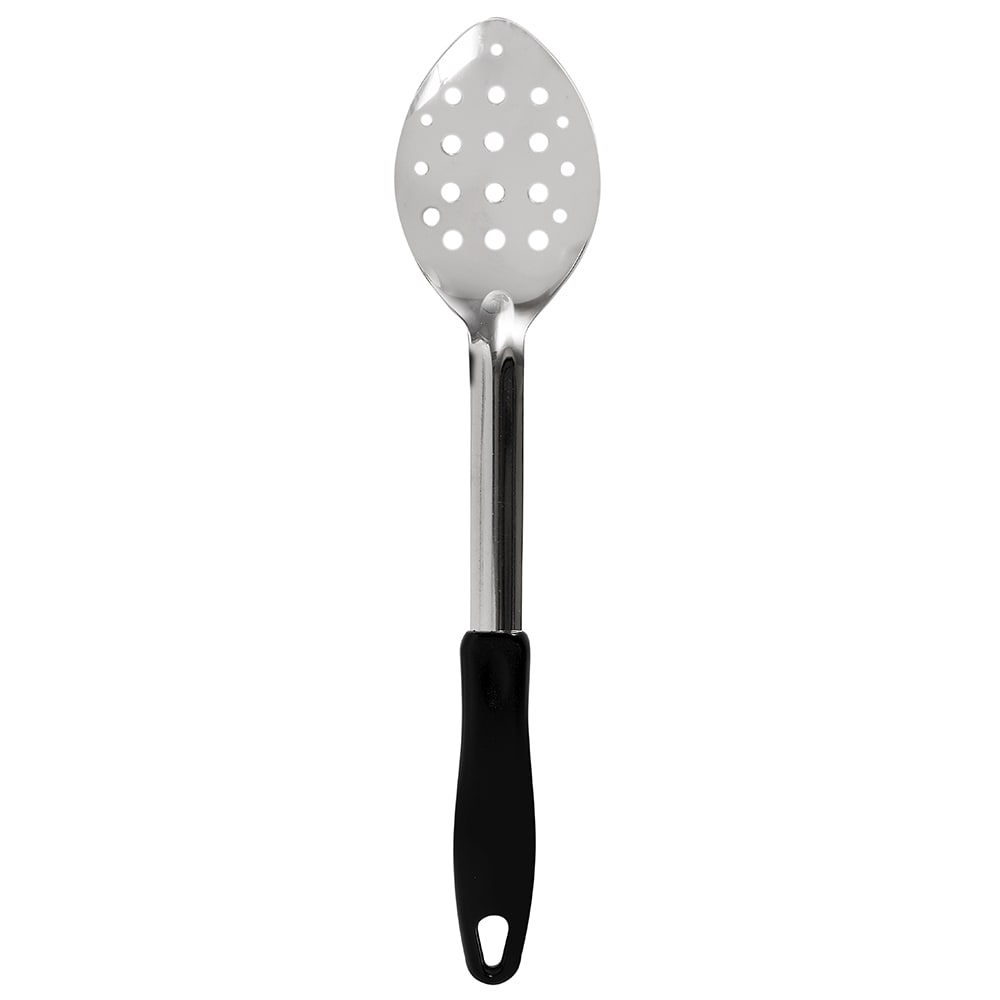 Winco BHPP-13 13" Perforated Basting Spoon w/ Stop Hook & Black Plastic Handle, Stainless