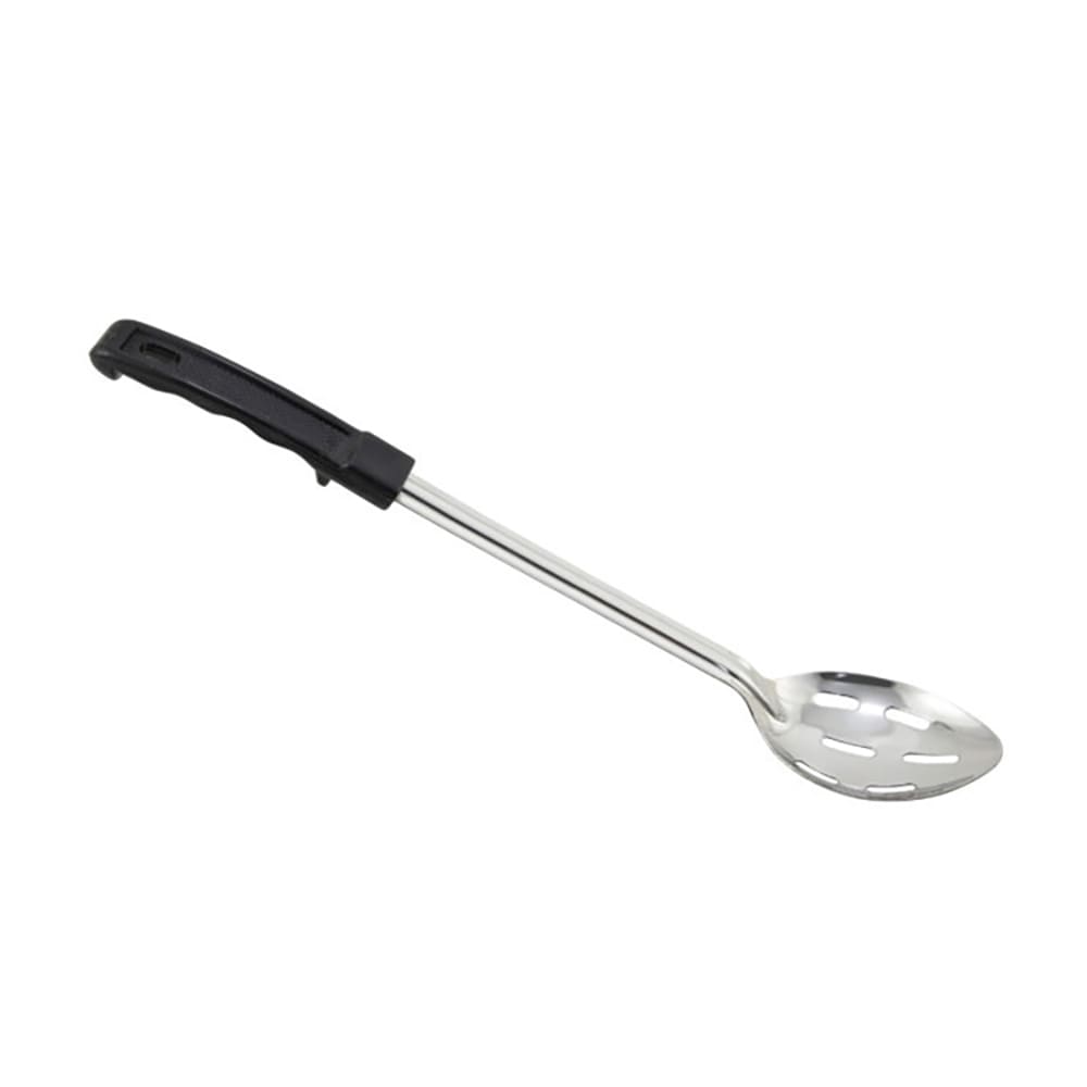 Winco BHSP-15 15" Slotted Basting Spoon w/ Stop Hook & Black Plastic Handle, Stainless