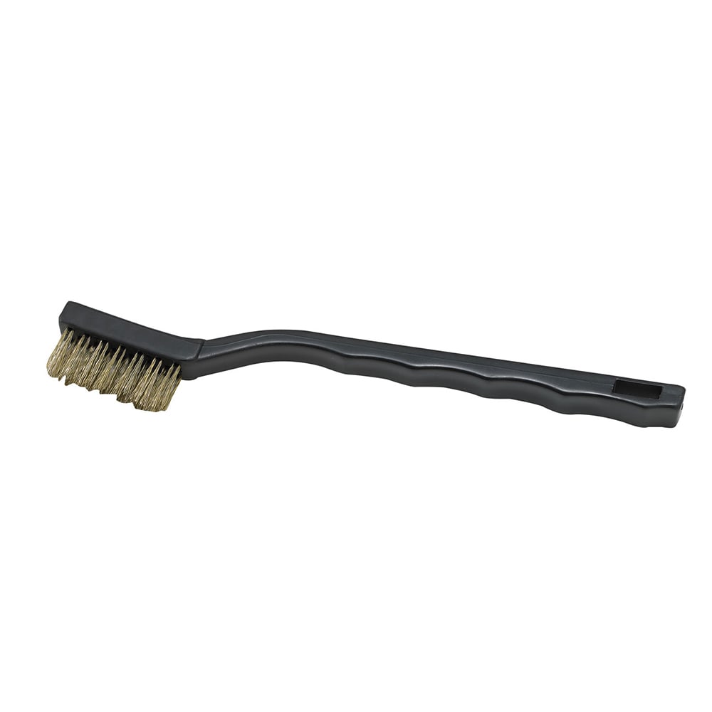 Winco BR-7B 7" Mini Scratch Utility Brush w/ Brass Wire Bristles - Plastic Handle, Black