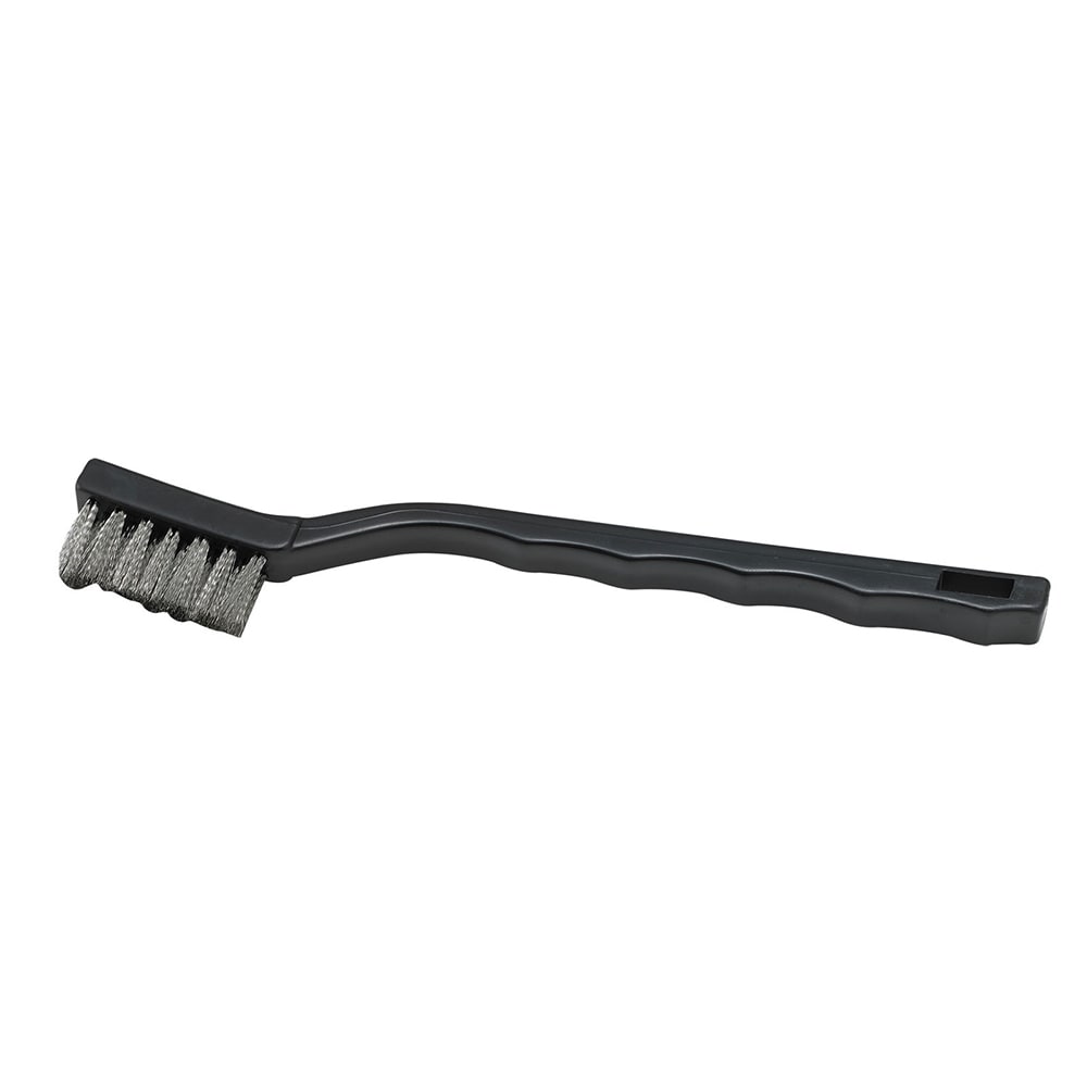 Winco BR-7S 7" Mini Scratch Utility Brush w/ Stainless Steel Wire Bristles - Plastic Handle, Black