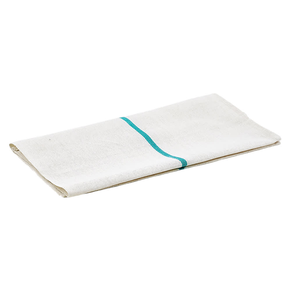 Winco BTH-2028G Herringbone Towel - 20" x 28", Cotton, White w/ Green Stripe
