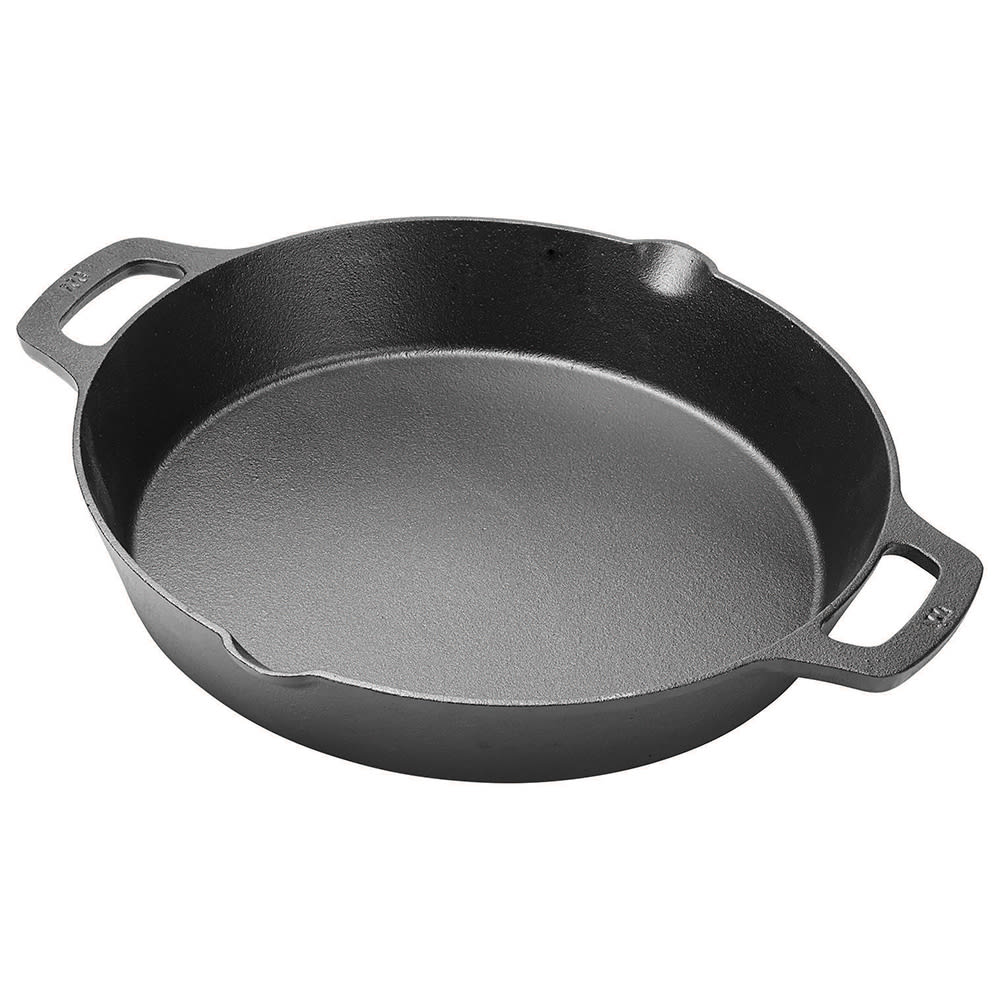 Winco CASD-12 12" Round Induction Skillet w/ Dual Loop Handles - Pre Seasoned Cast Iron