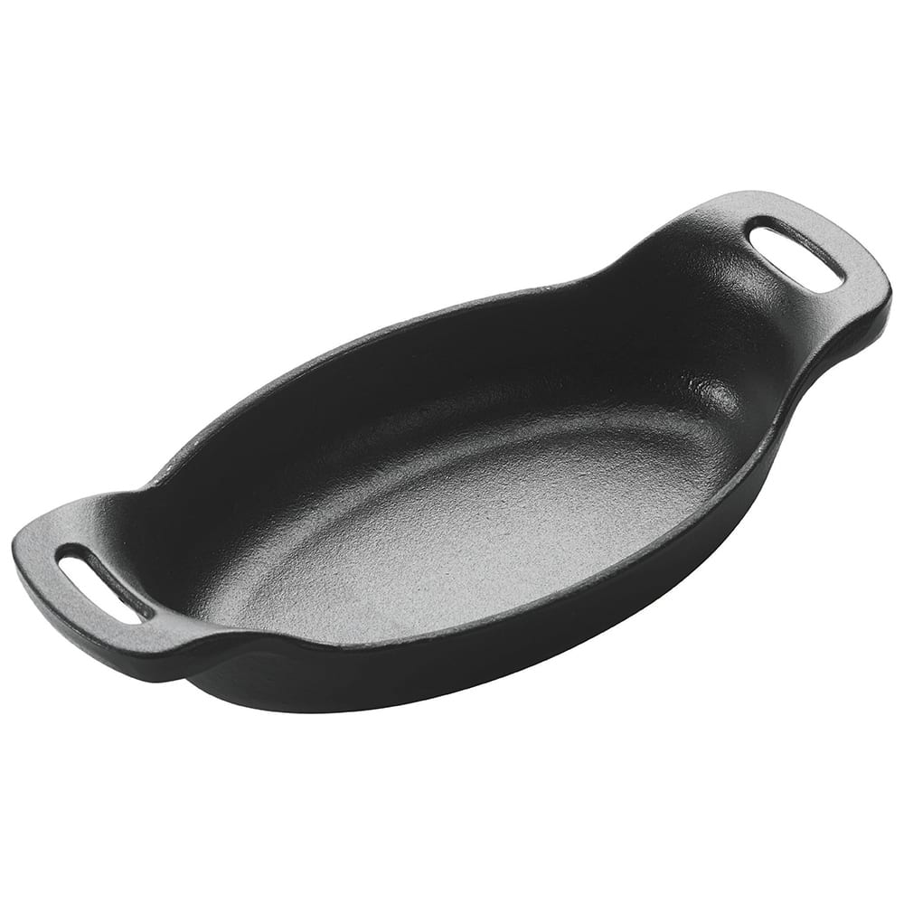 Winco CASM-6O Oval Mini Induction Server - 6 1/2" x 4 1/4", Cast Iron, Matte Black Enamel