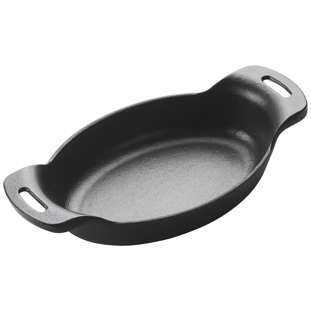 Winco CASM-7O Oval Mini Induction Server - 7 3/8" x 5 3/8", Cast Iron, Matte Black Enamel