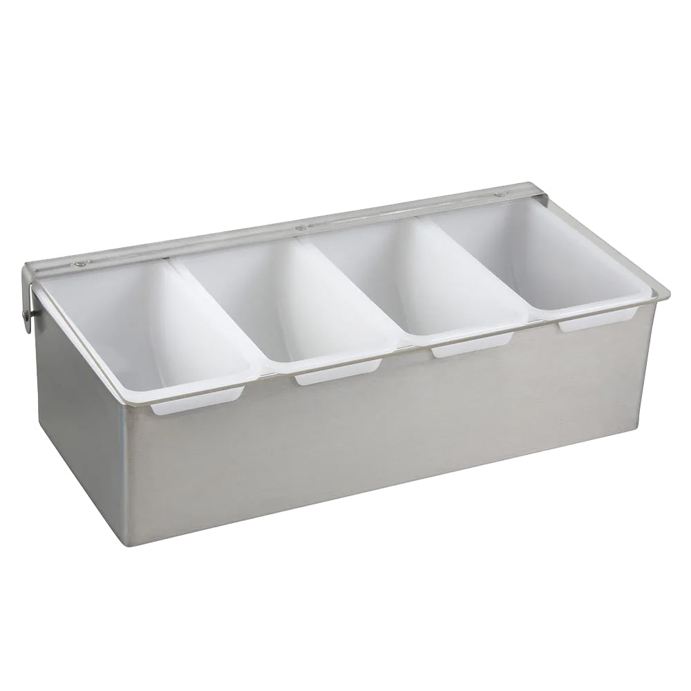 Winco CDP-4 (4) Compartment Bar Garnish Tray - Flat Hinged Lid