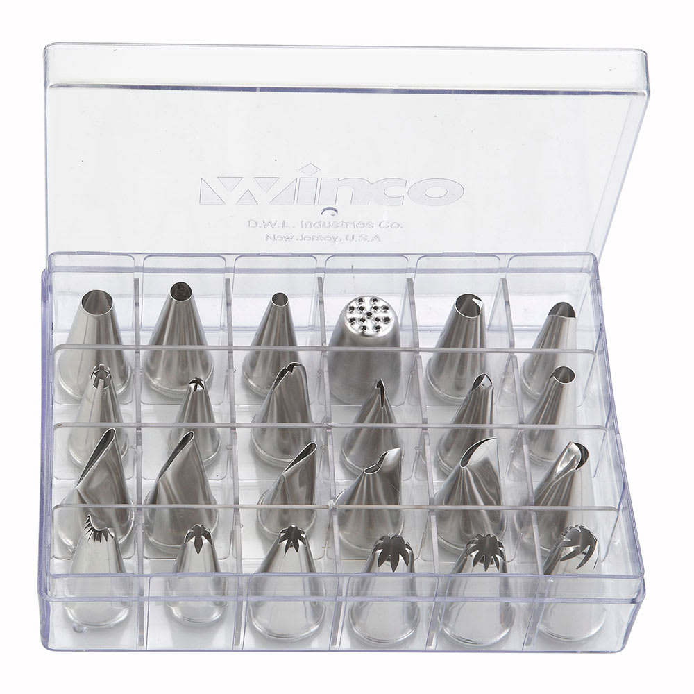 Winco CDT-24 24 Piece Cake Decorating Tube Set, Stainless
