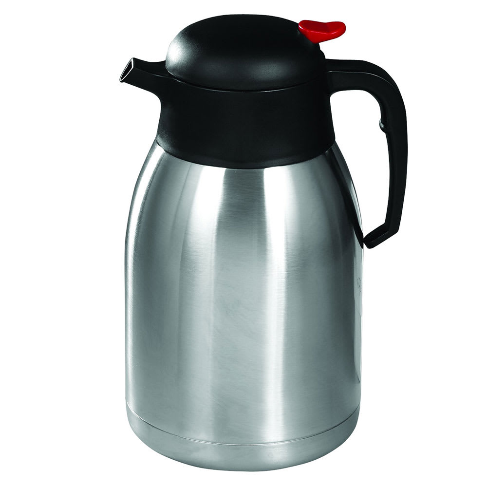 Winco CF-2.0 2 liter Carafe w/ Bliterack & Red Push Button Top, Stainless