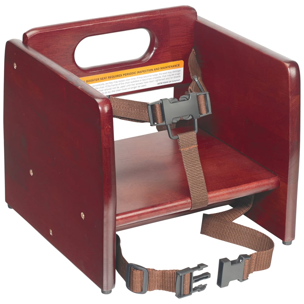 Winco CHB-703 Single Height Booster Seat w/ Waist & Chair Strap - Wood, Mahogany