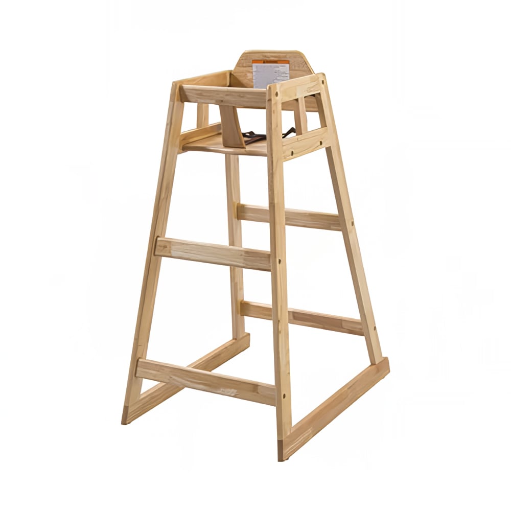 Winco CHH-601 32" Stackable Wood High Chair w/ Waist Strap - Rubberwood, Natural