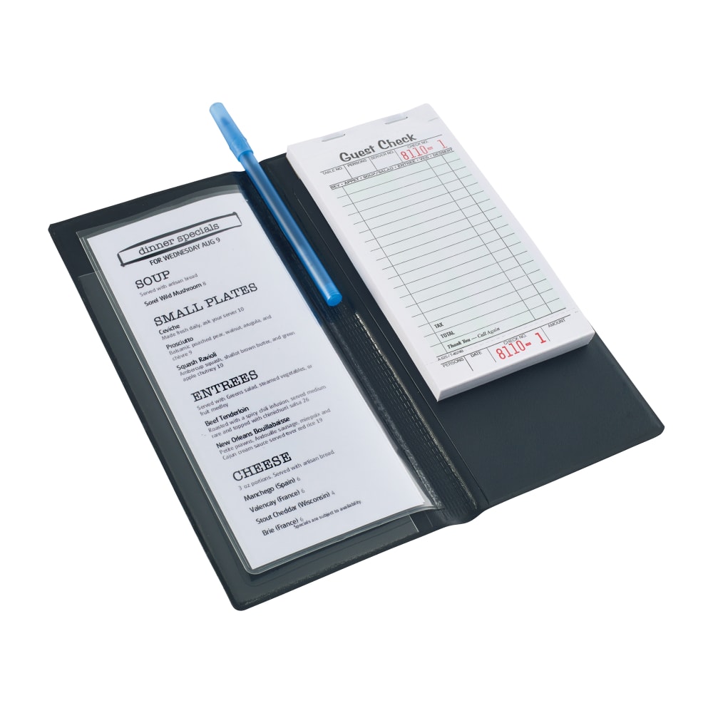 Winco CHK-3K Server Book w/ Clear Sleeve - 9 1/4" x 4 1/2", Plastic, Black