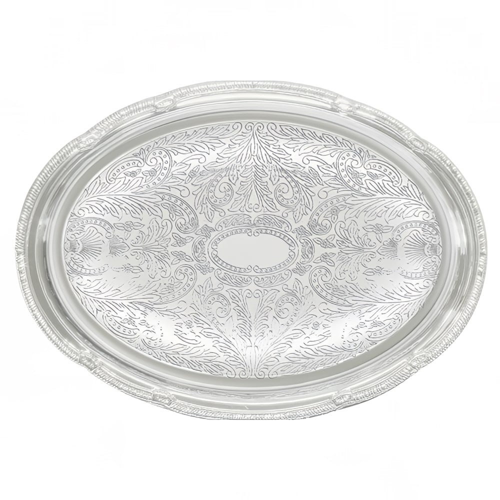 Winco CMT-1318 Oval Serving Tray - 18 3/4" x 13", Gadroon Edge w/ Engraving, Chrome Plated