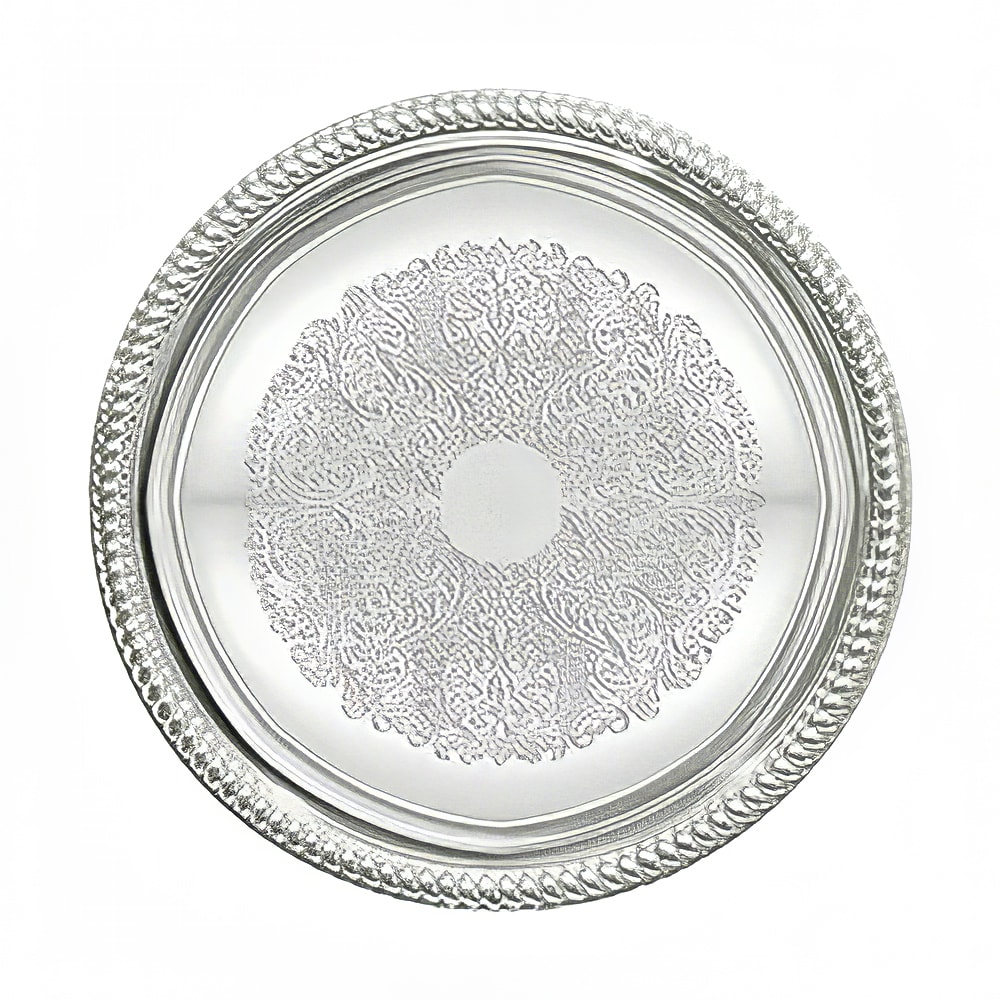 Winco CMT-14 14" Round Serving Tray - Gadroon Edge w/ Engraving, Chrome Plated