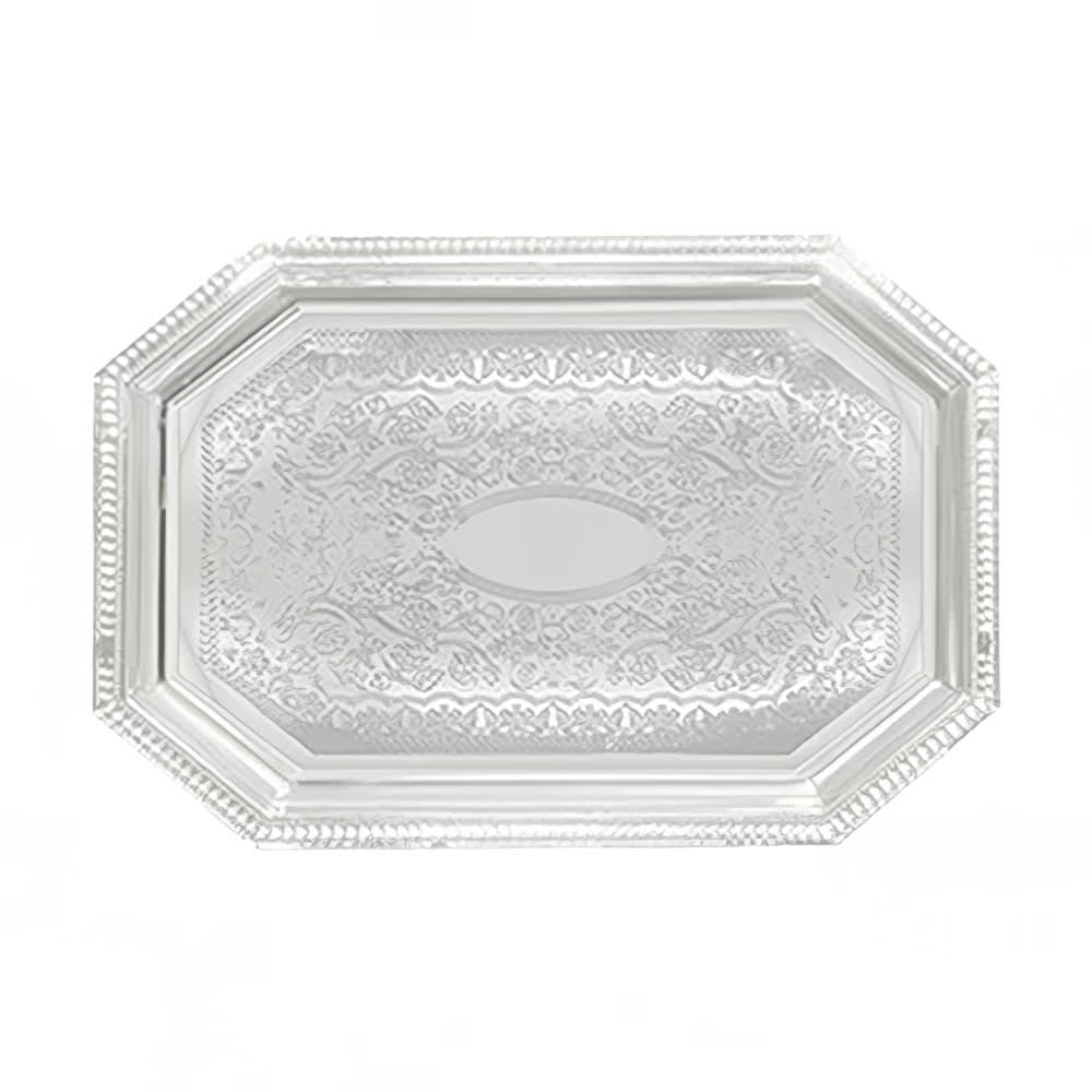Winco CMT-1420 Octagonal Serving Tray - 20" x 14", Gadroon Edge w/ Engraving, Chrome Plated