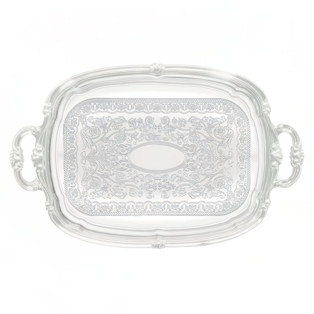 Winco CMT-1912 Oblong Serving Tray, Chrome Plated, Gadroon Edge w/ Engraving, 19 1/2 x 12 1/2"