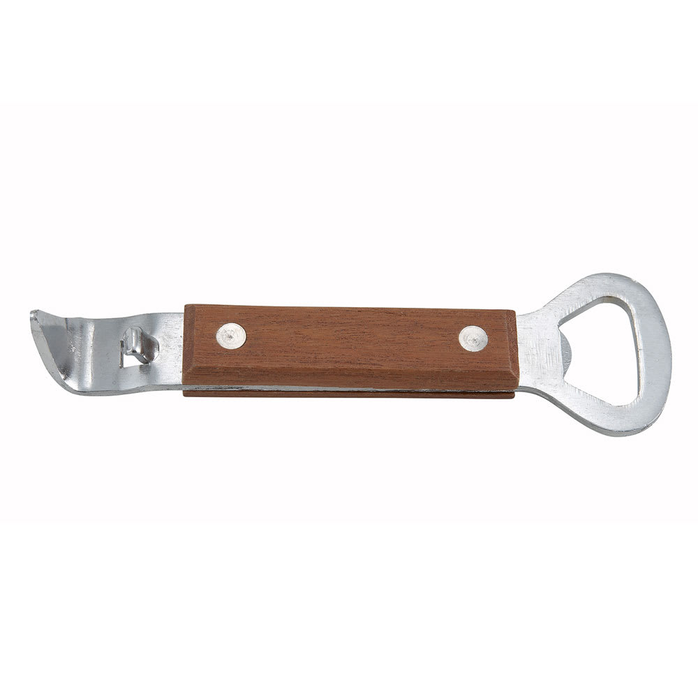 Winco CO-303 7" Bottle Opener/Can Punch, Stainless w/ Wooden Handle