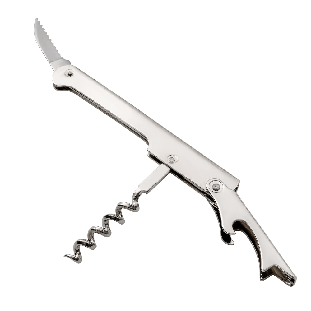 Winco CO-711 Waiter's Corkscrew w/ Foil Cutter & Bottle Cap Opener, Stainless