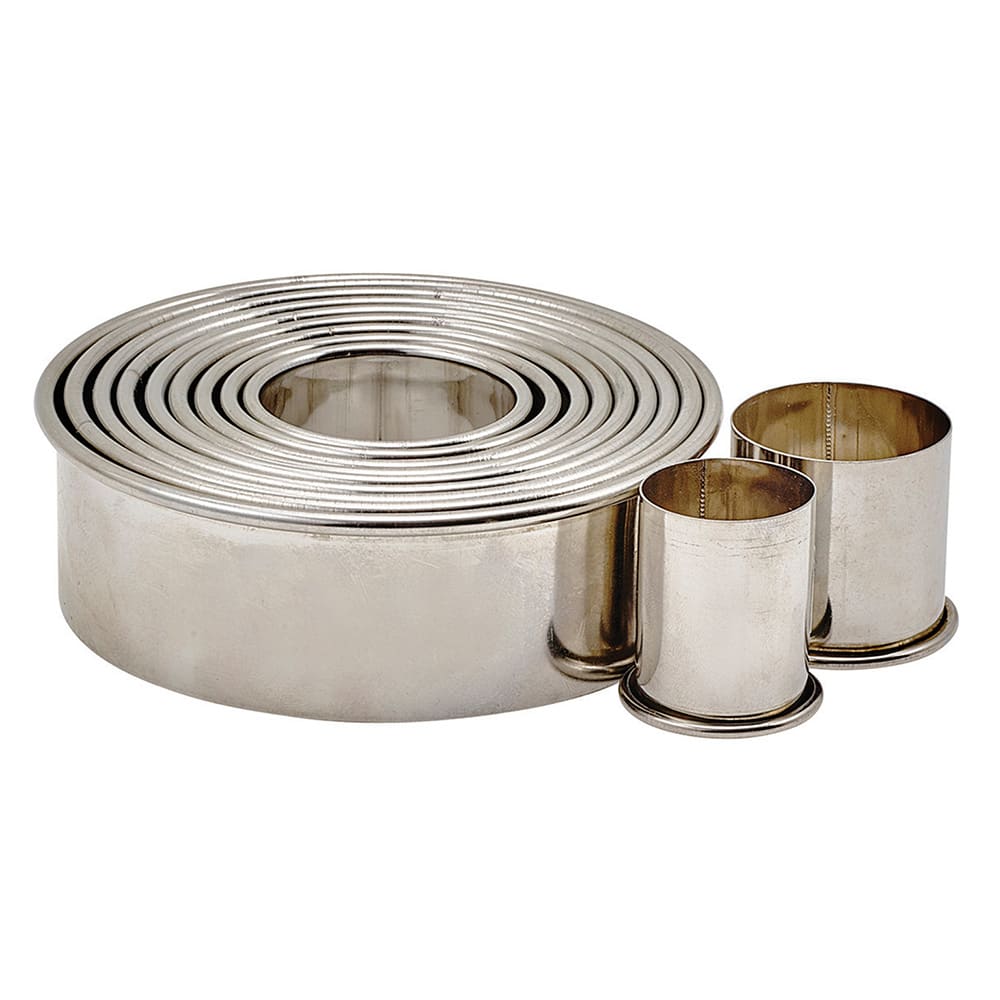 Winco CST-2 11 Piece Round Cookie Cutter Set w/ Storage Container, Stainless Steel