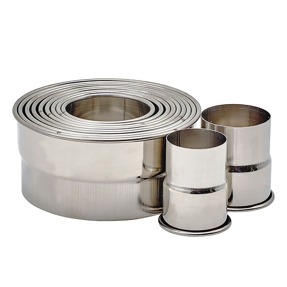 Winco CST-22 11 Piece Round Cookie Cutter Set w/ Storage Container, Stainless Steel, 2"H