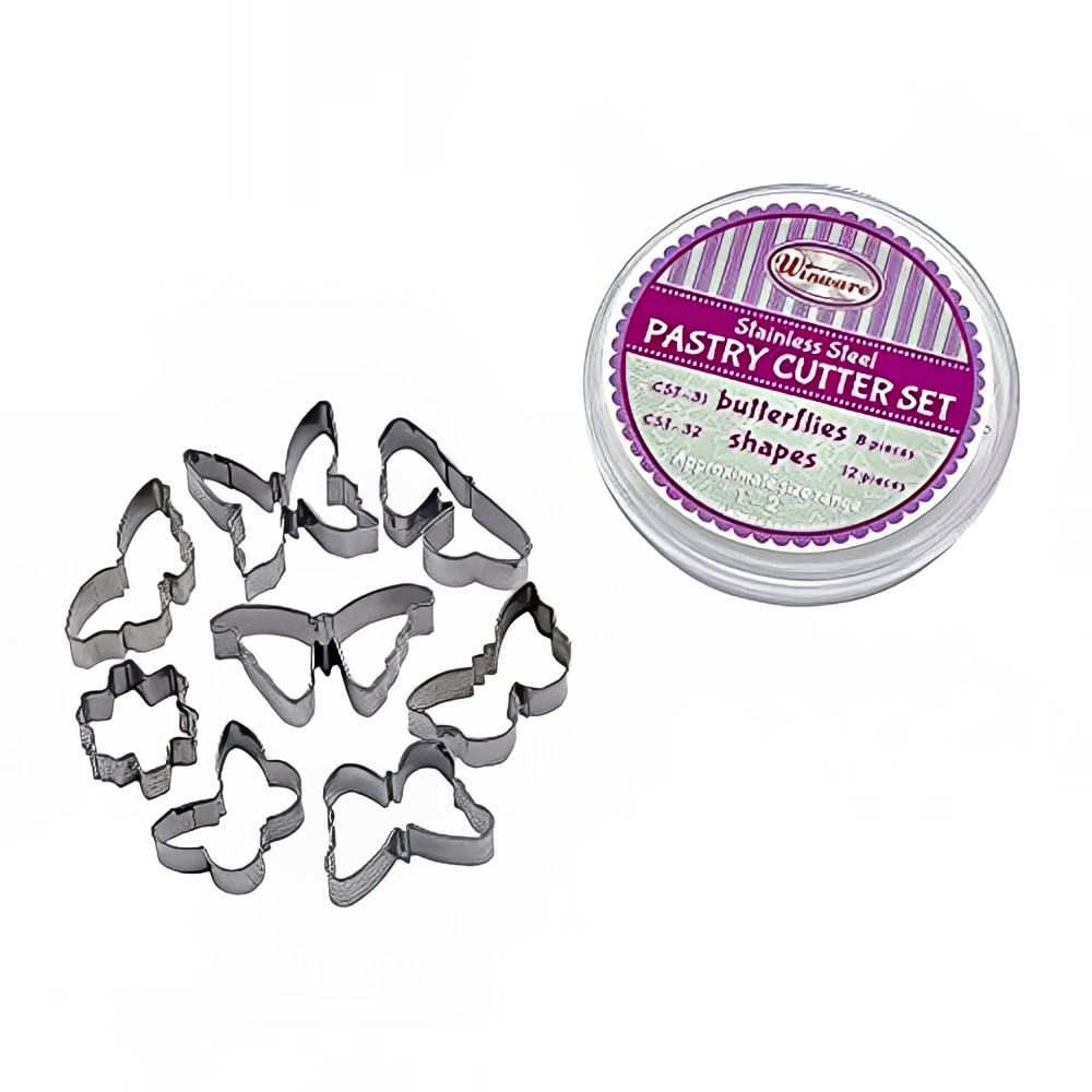 Winco CST-31 8 Piece Butterfly Cookie Cutter Set w/ Storage Container, Stainless Steel