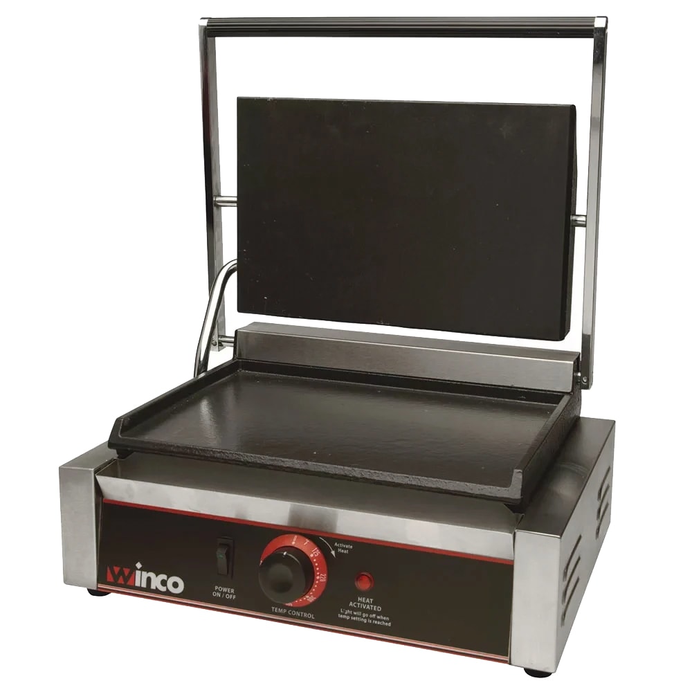 Winco ESG-1 Single Commercial Panini Press w/ Cast Iron Smooth Plates, 120v