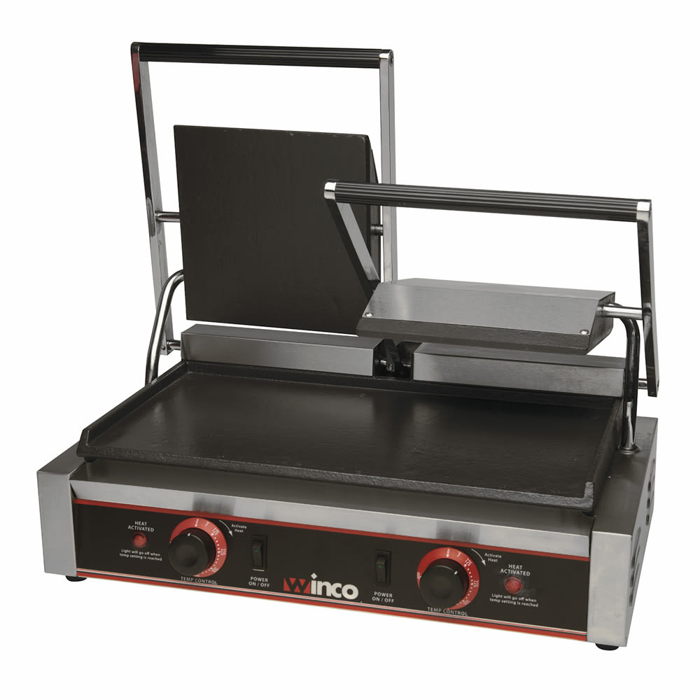 Winco ESG-2 Double Commercial Sandwich Press w/ Cast Iron Smooth Plates, 120v