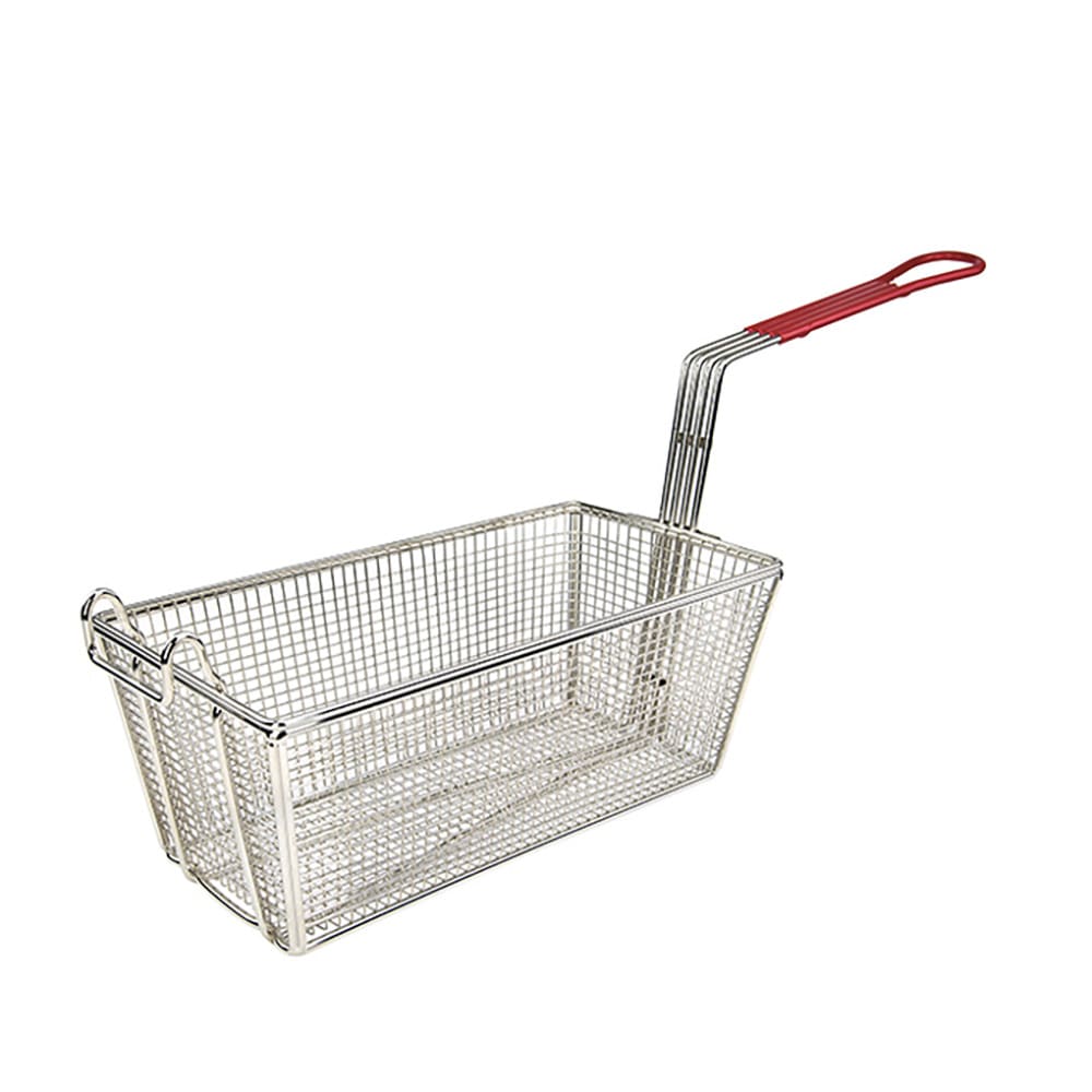 Winco FB-25 Fryer Basket w/ Coated Handle & Front Hook, 12 7/8" x 6 5/8" x 5 1/4"