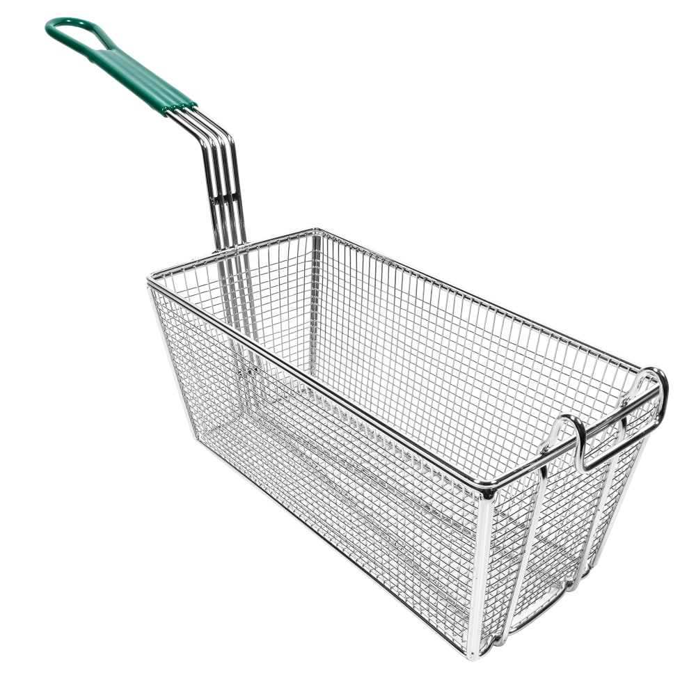 Winco FB-30 Fryer Basket w/ Coated Handle & Front Hook, 13 1/4" x 6 1/2" x 6"