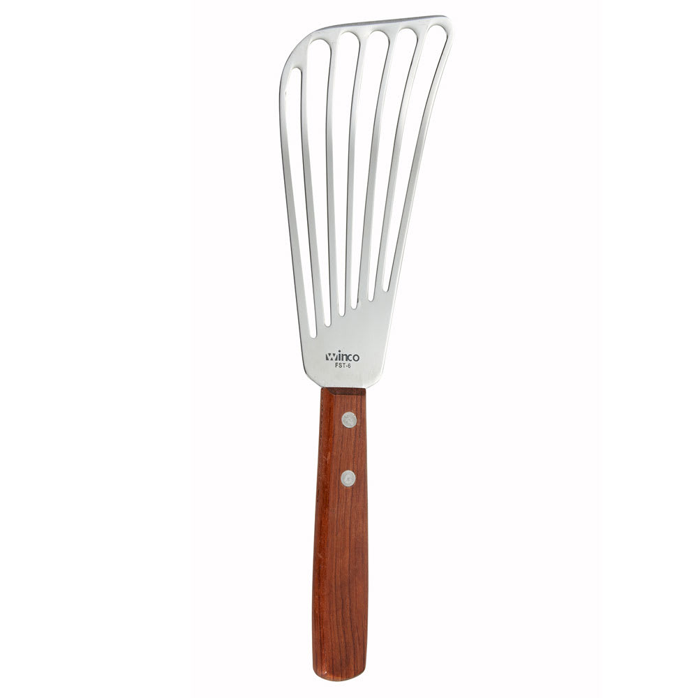 Winco FST-6 6 1/2" Slotted Fish Spatula w/ Wood Handle