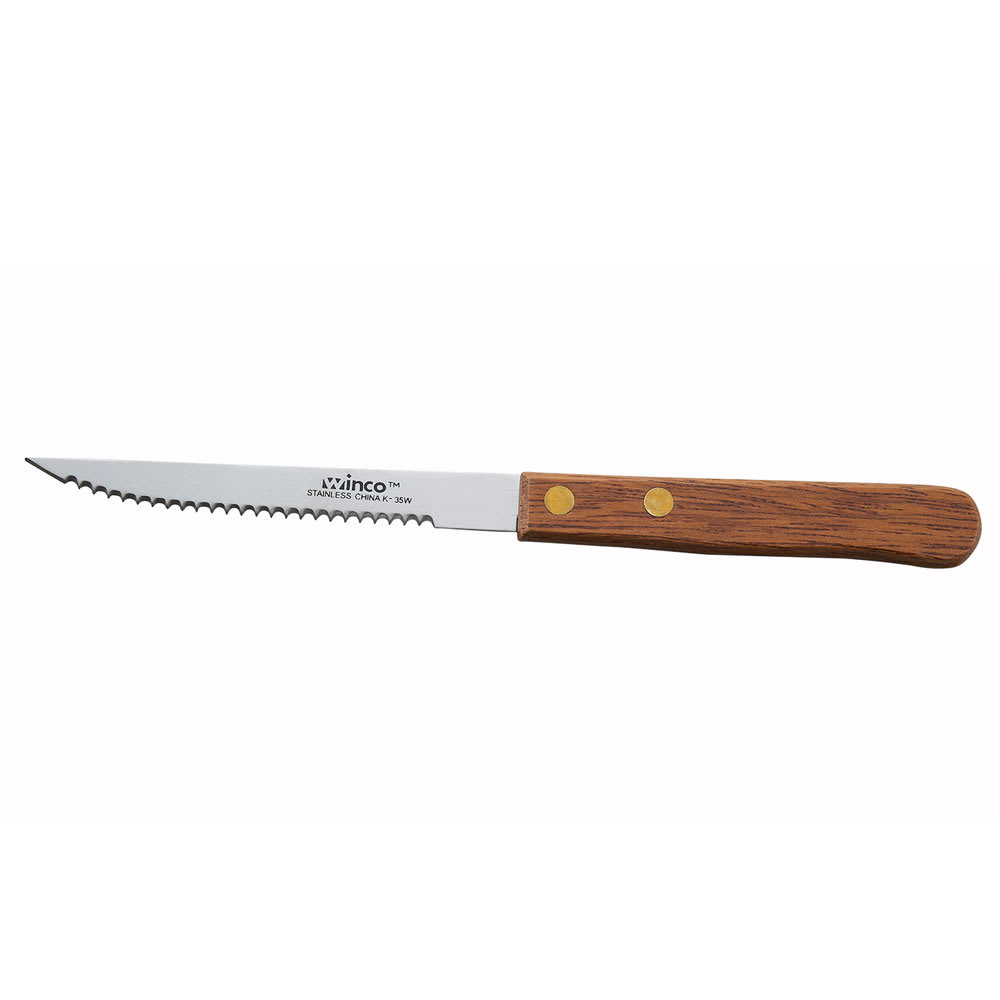 Winco K-35W Economy Steak Knife w/ 4" Blade & Wooden Handle