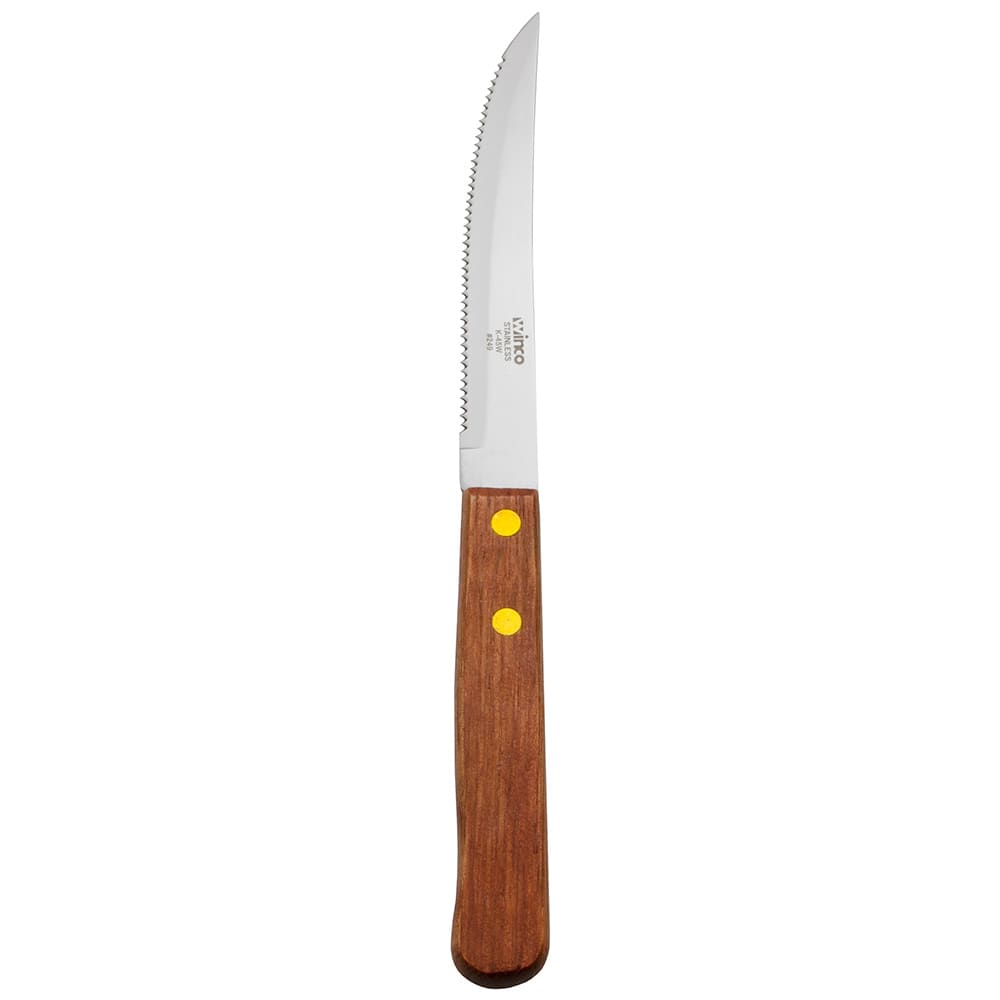 Winco K-45W Steak Knife w/ 4 1/2" Blade & Wooden Handle, Pointed Tip