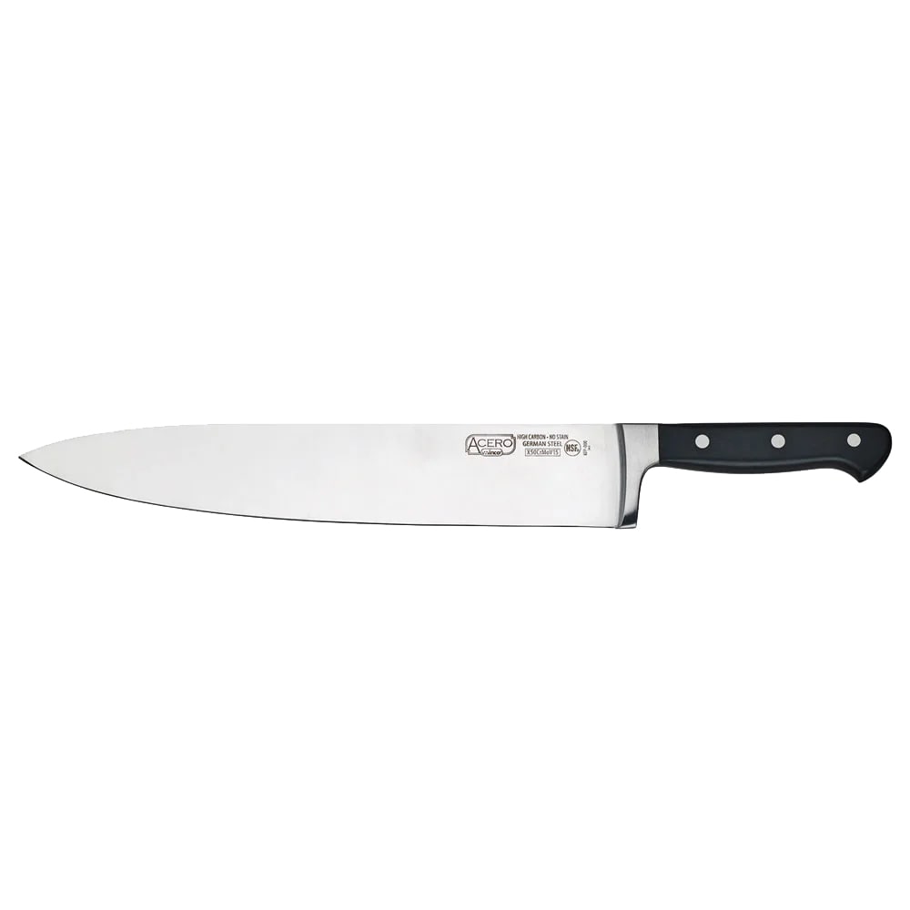 Winco KFP-120 12" Chef Knife, 1 Piece Full Tang, Forged Carbon Steel, POM Handle