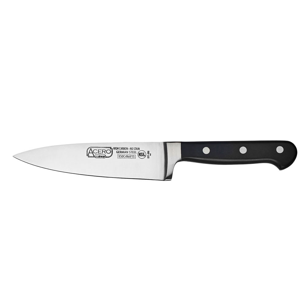 Winco KFP-60 6" Chef Knife, 1 Piece Full Tang, Forged Carbon Steel, POM Handle