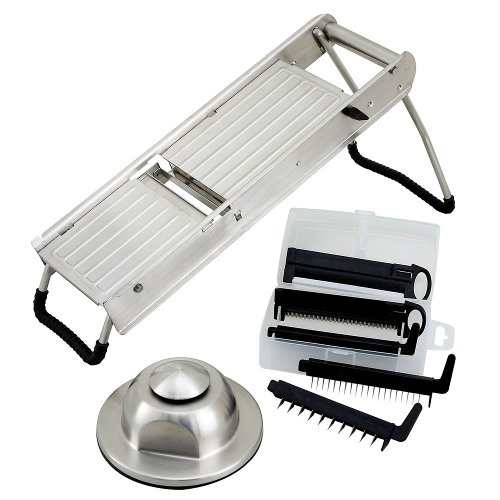 Winco MDL-15 Mandoline Slicer Set w/ Hand Guard & (5) Interchangeable Blades, Stainless Steel