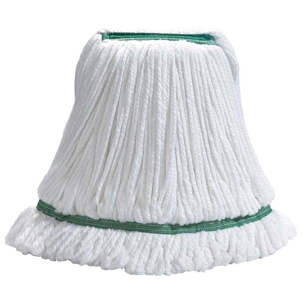 Winco MOPM-M 14 oz Wet Mop Head - Looped End, Microfiber, White/Green