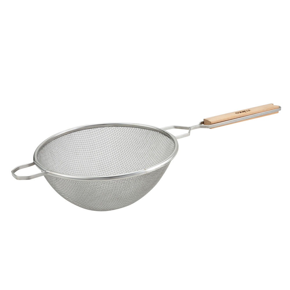 Winco MS2K-10D 10 1/2" Strainer w/ Double Fine Mesh & Flat Wooden Handle