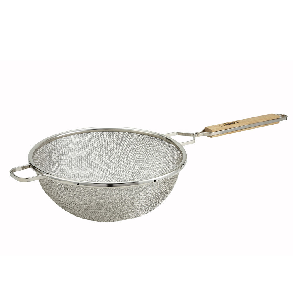 Winco MST-10D 10 1/2" Round Strainer w/ Double Tinned Mesh, Medium, Stainless