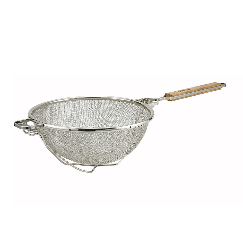Winco MST-10RB 10 1/2" Medium Mesh Double Strainer - Nickel