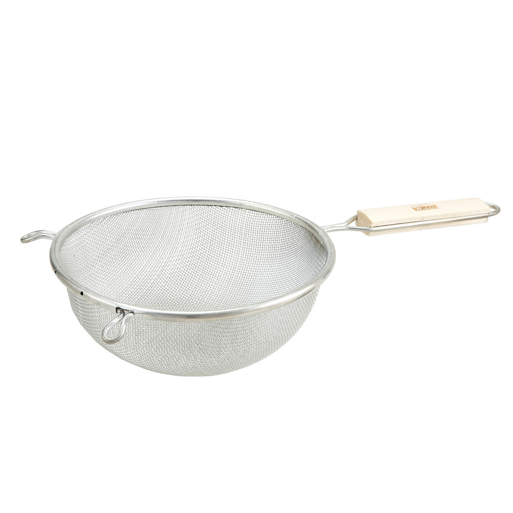Winco MST-8S 8" Round Strainer w/ Single Tinned Mesh & Wood Handle, Medium