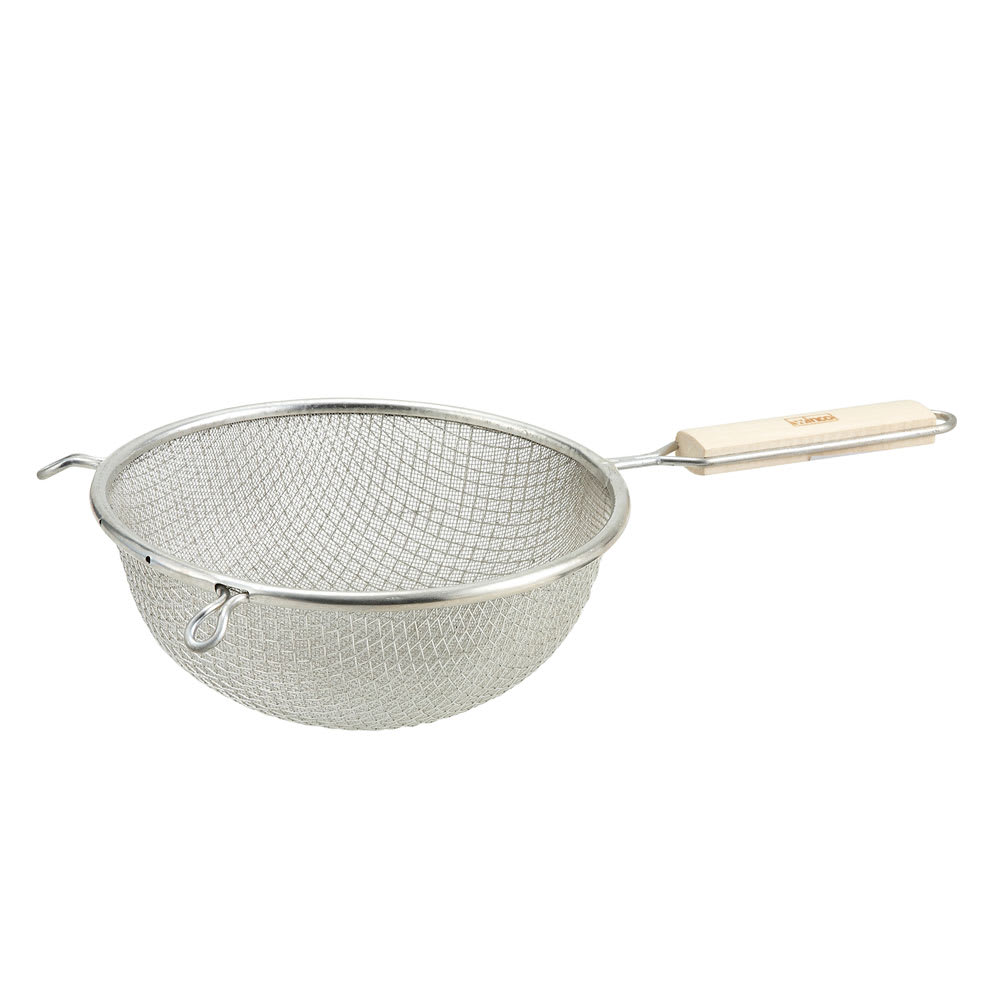 Winco MSTF-8D 8" Round Strainer w/ Double Tinned Mesh & Wood Handle, Fine