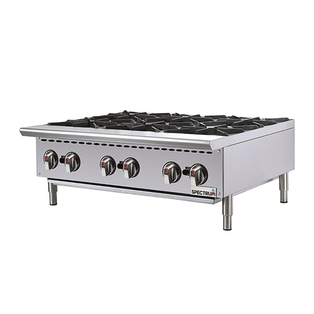 Winco NGHP-6 36" Gas Hotplate w/ (6) Burners & Manual Controls, Convertible