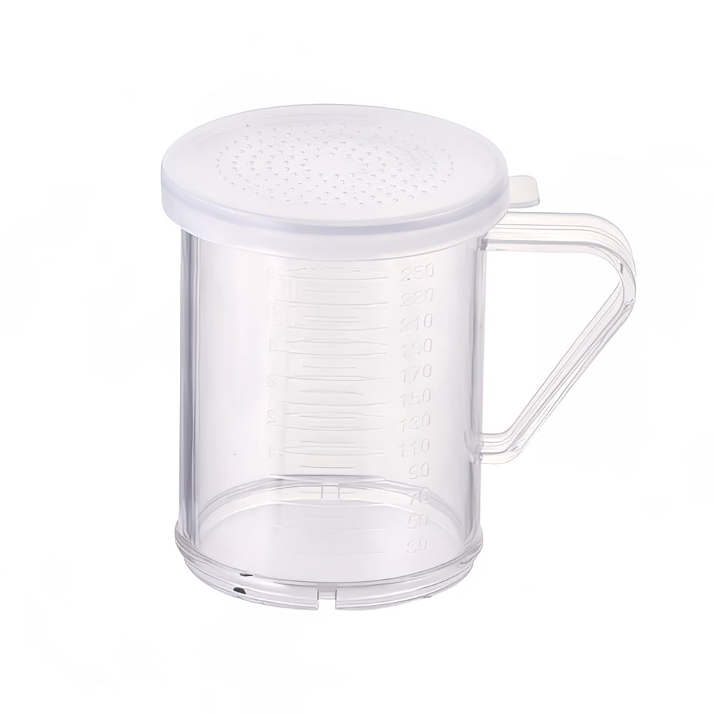 Winco PDG-10 10 oz Shaker/Dredge w/ Handle & (3) Assorted Size Lids, Polycarbonate