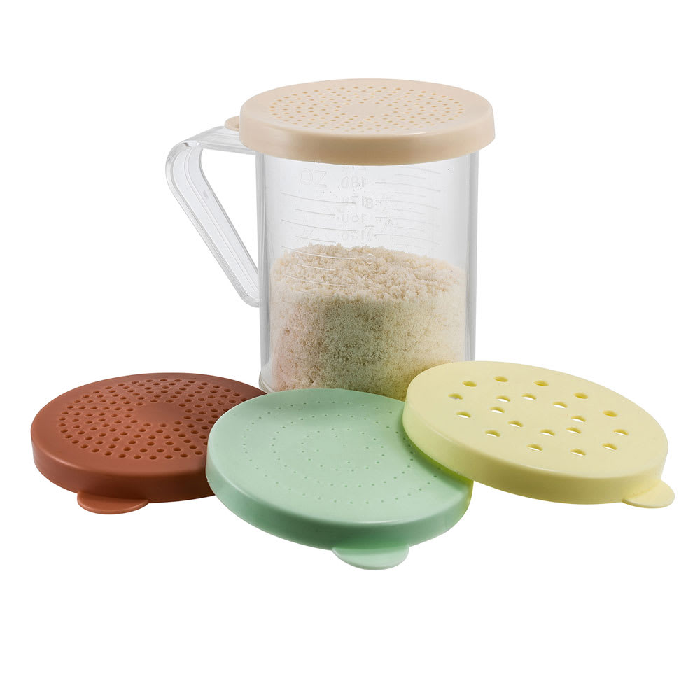Winco PDG-10AC 10 oz Shaker/Dredge w/ Handle & (4) Assorted Color Lids, Polycarbonate