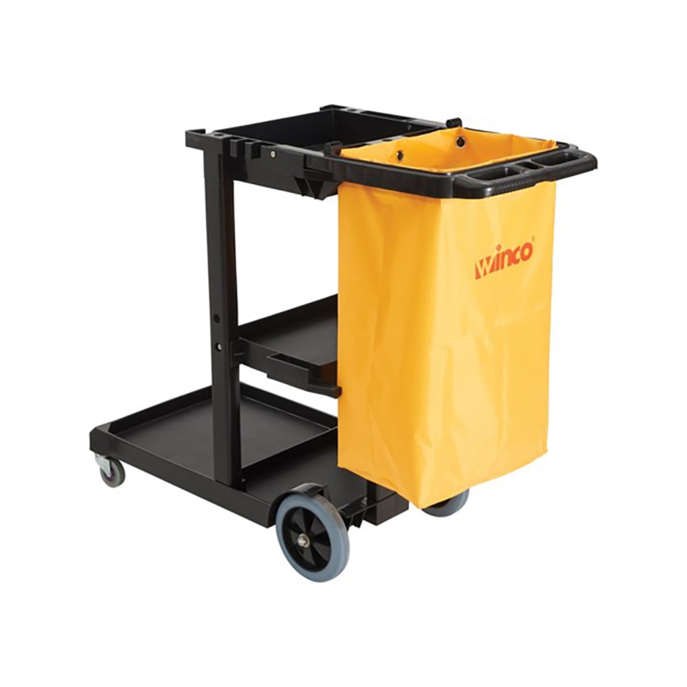 Winco 080-PJC4538 Janitor Cart w/ 3 Shelves, Black/Yellow