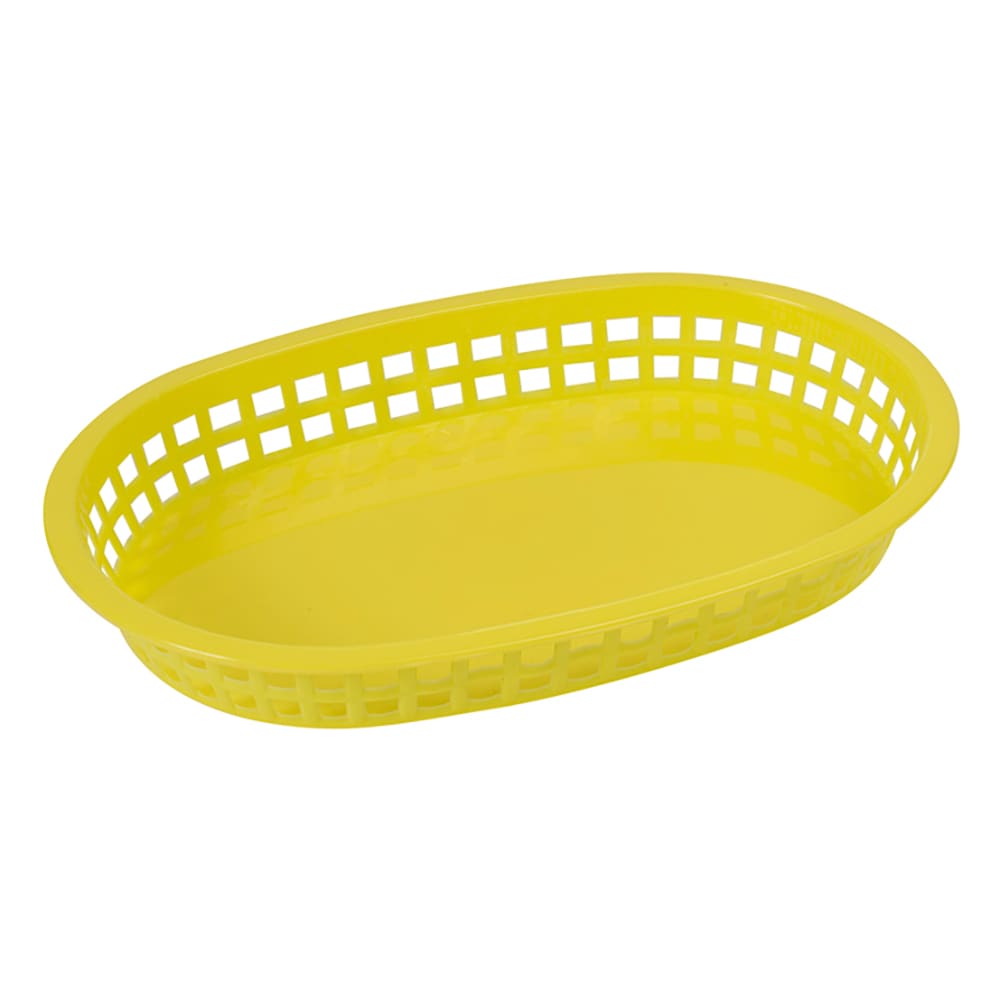 Winco PLB-Y Oval Fast Food Basket - 10 3/4" x 7 1/4", Plastic, Yellow