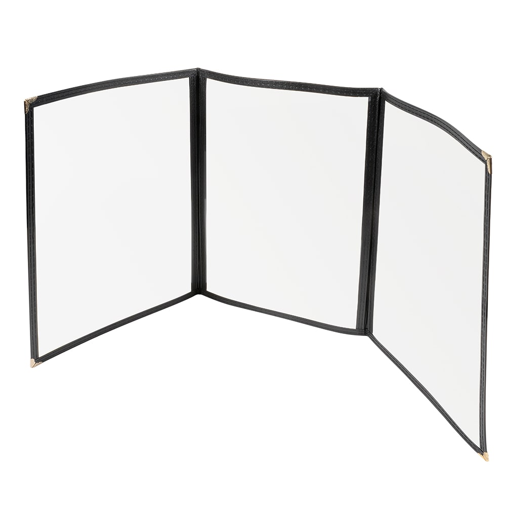 Winco PMCT-9K Tri Fold Menu Cover, 9 1/2 x 12", Black