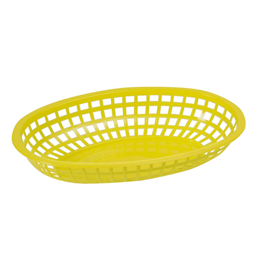 Winco POB-Y Oval Fast Food Basket - 10 1/4" x 6 3/4" x 2", Heavy Duty Premium Plastic, Yellow