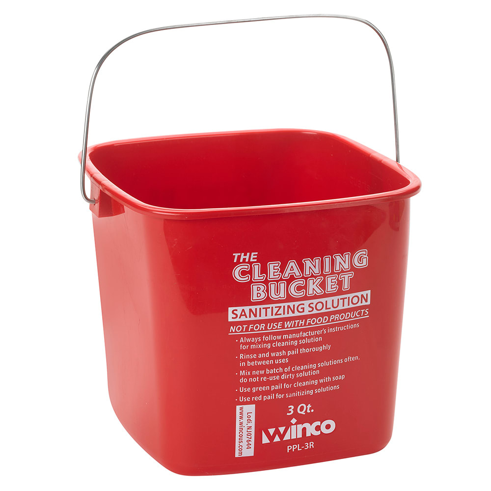 Winco PPL-3R 3 qt Cleaning Bucket for Sanitizing Solution - Plastic, Red