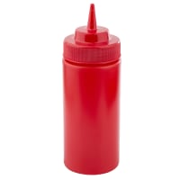 Winco PSW-16R 16 oz Plastic Squeeze Bottle, Wide Mouth, Red thumbnail 2